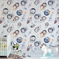 Custom Kids Wall Murals Space Animals Astronaut Stars and Comets Wallpaper for Kids