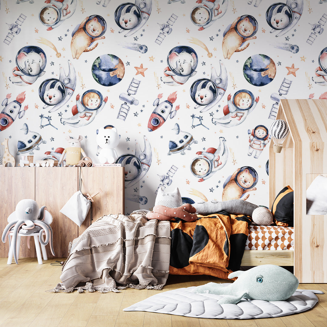 Kids Wall Murals Space Animals Astronaut Stars and Comets Wallpaper for Kids