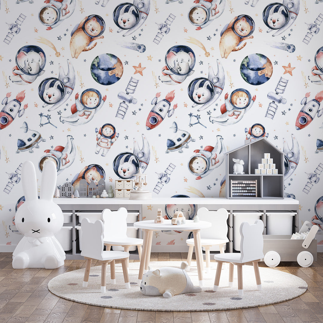 Kids Wall Murals Space Animals Astronaut Stars and Comets Wallpaper for Kids