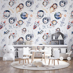 Custom Kids Wall Murals Space Animals Astronaut Stars and Comets Wallpaper for Kids