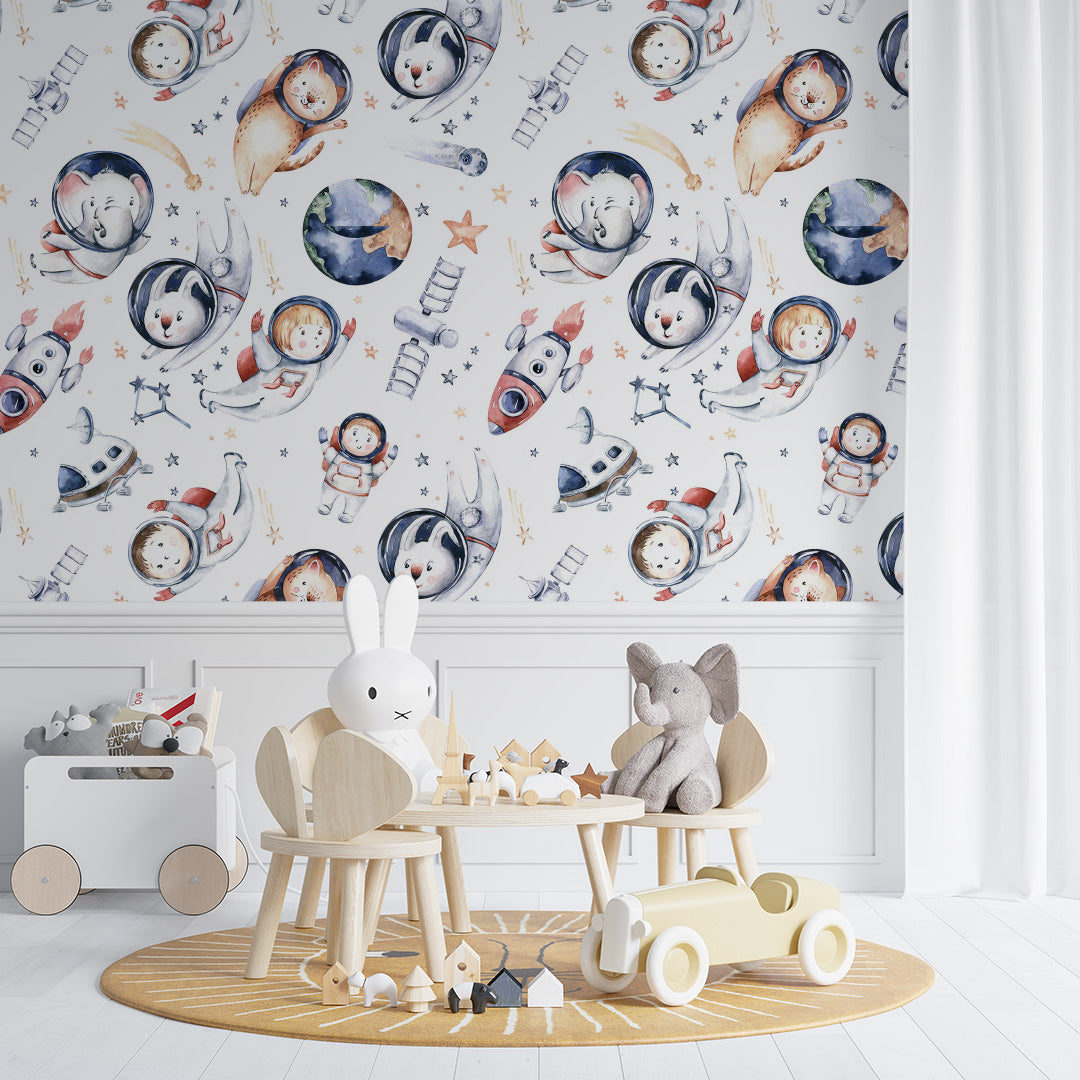 Custom Kids Wall Murals Space Animals Astronaut Stars and Comets Wallpaper for Kids