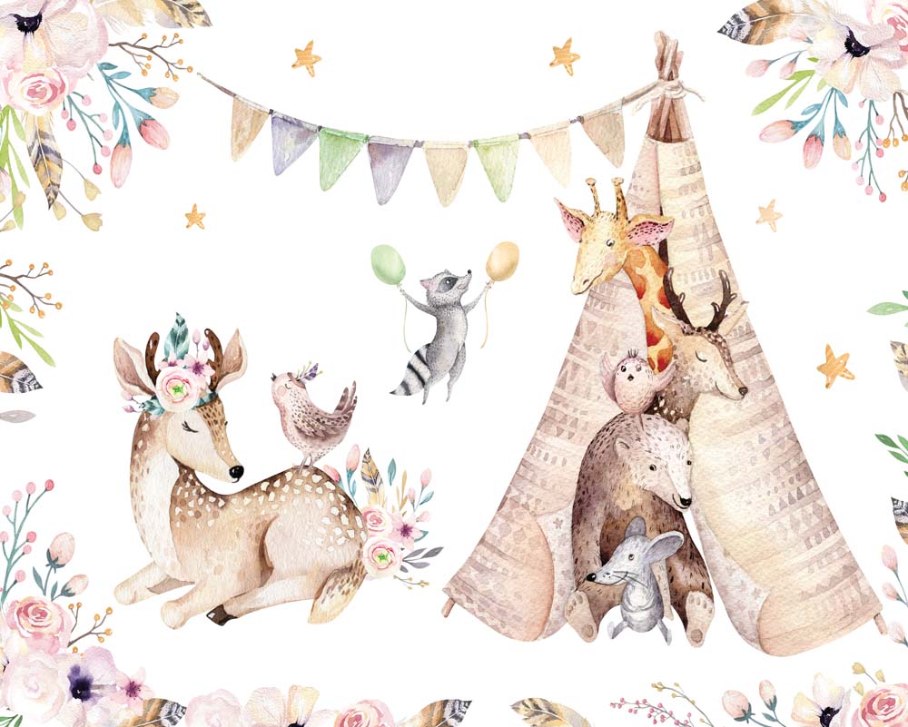 Kids Wall Mural Woodland Animals Nursery Forest Wallpaper