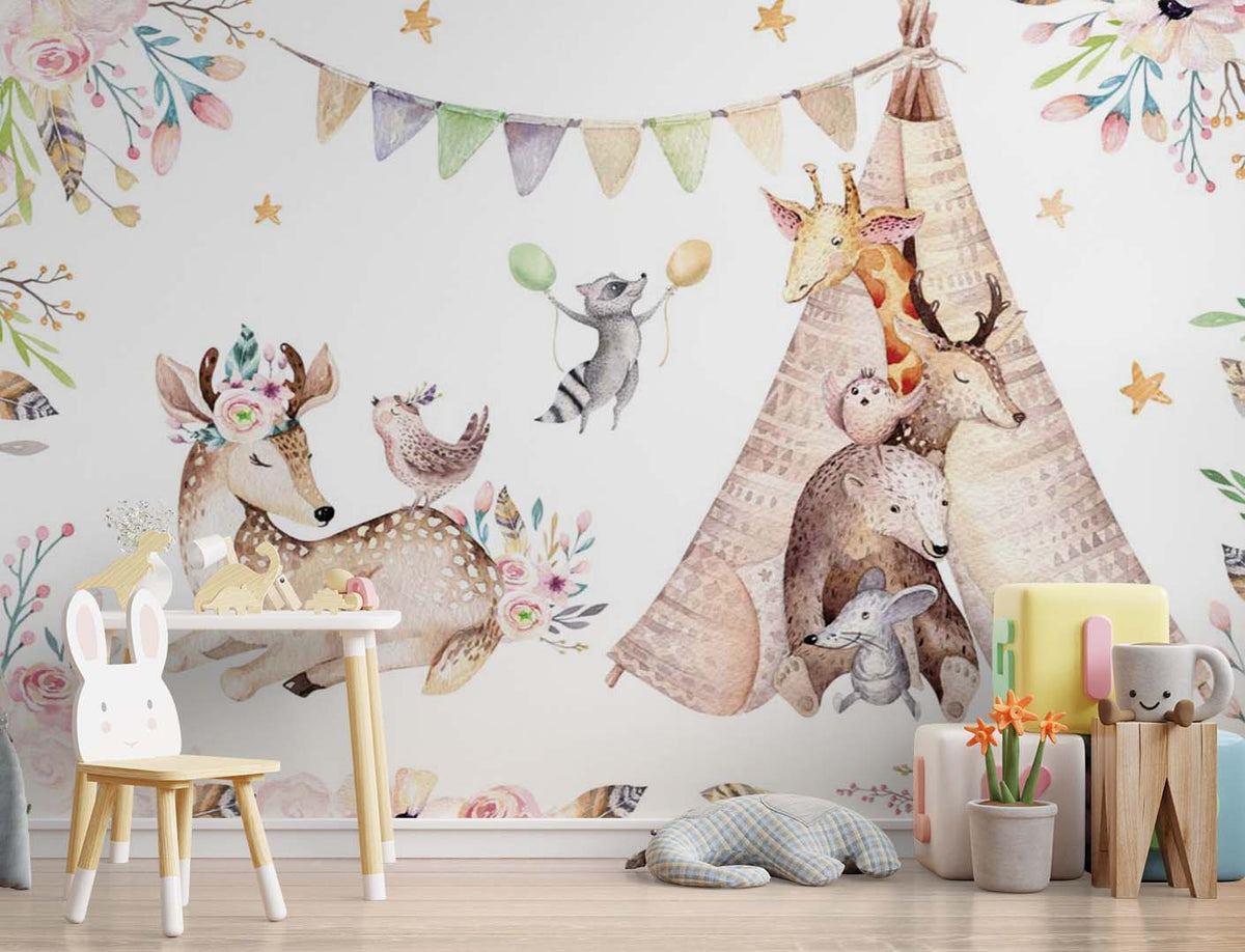 Kids Wall Mural Woodland Animals Nursery Forest Wallpaper