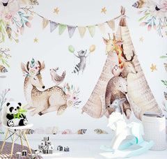 Custom Kids Wall Mural Woodland Animals Nursery Forest Wallpaper