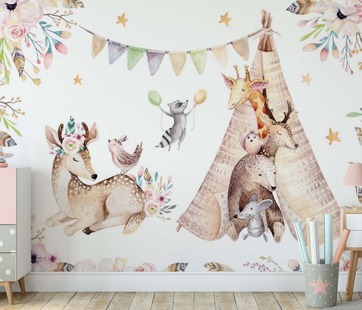 Kids Wall Mural Woodland Animals Nursery Forest Wallpaper