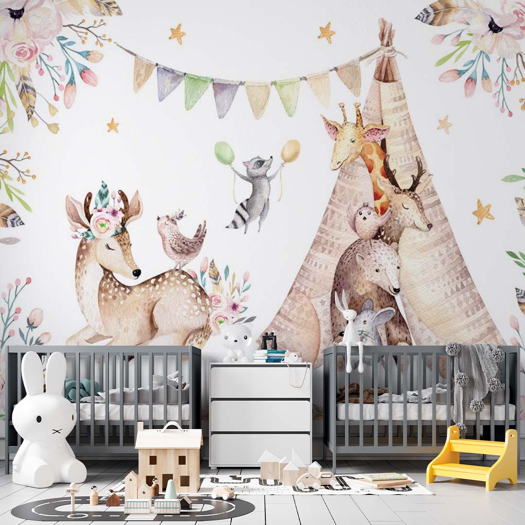 Kids Wall Mural Woodland Animals Nursery Forest Wallpaper