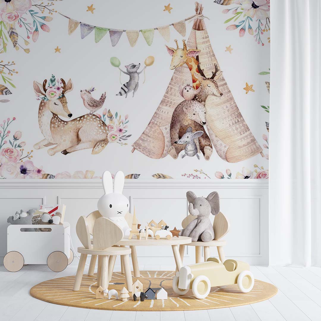 Kids Wall Mural Woodland Animals Nursery Forest Wallpaper