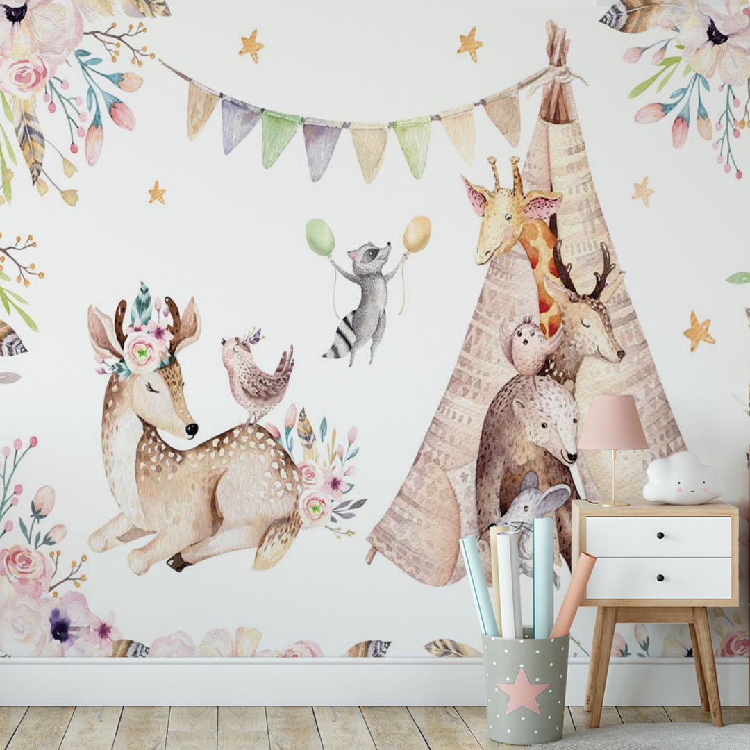 Kids Wall Mural Woodland Animals Nursery Forest Wallpaper