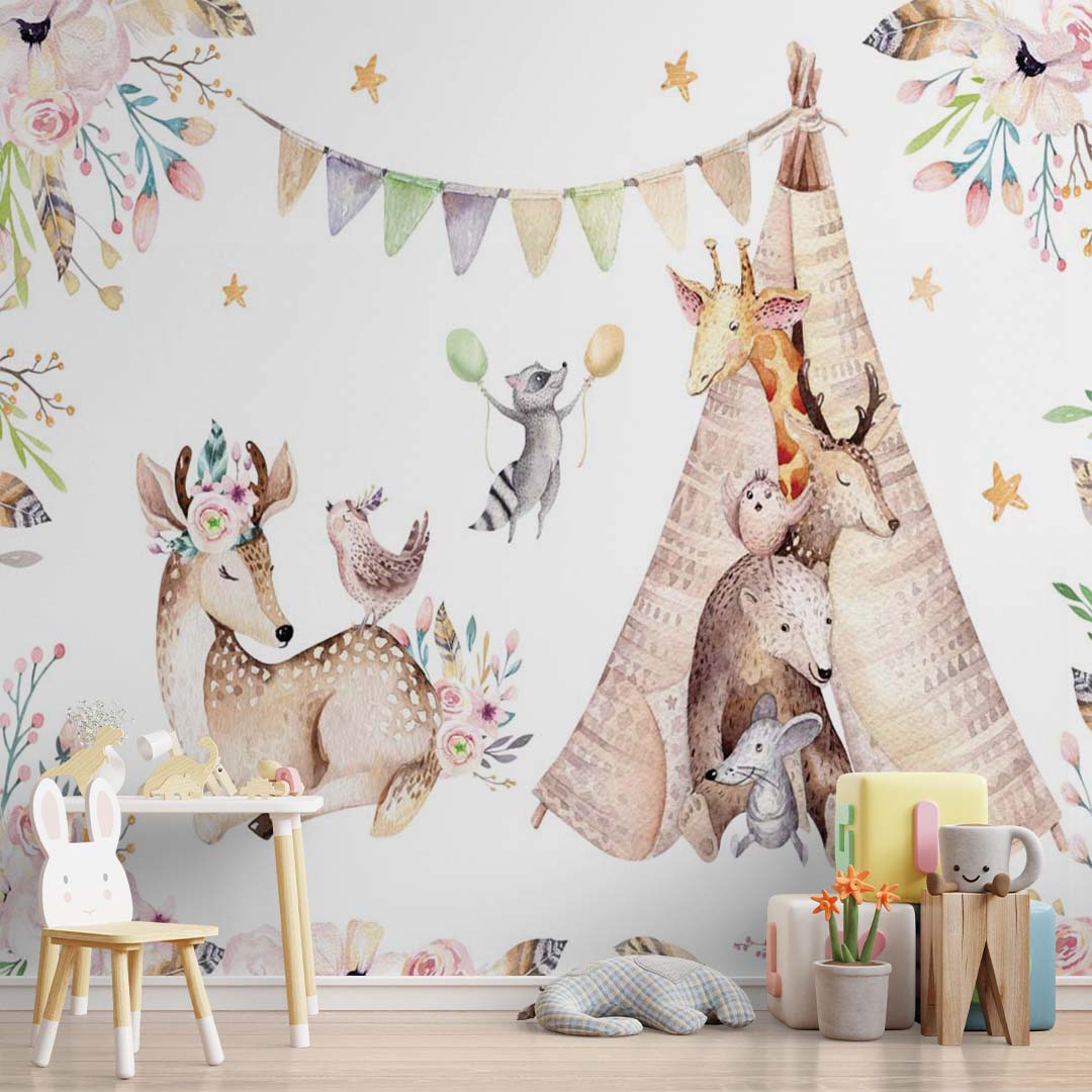 Kids Wall Mural Woodland Animals Nursery Forest Wallpaper