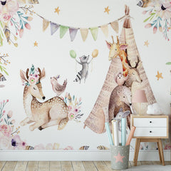 Custom Kids Wall Mural Woodland Animals Nursery Forest Wallpaper