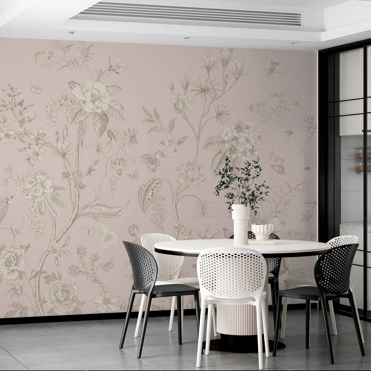 Vintage Botanical Garden Wall Mural - Elegant Beige Floral and Bird Design Wallpaper