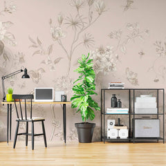 Custom Vintage Botanical Garden Wall Mural - Elegant Beige Floral and Bird Design Wallpaper