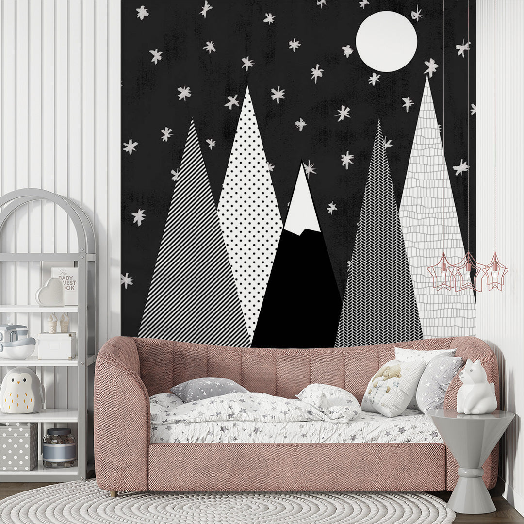 Custom Kids Wall Murals Black Mountains Star Sky Wallpaper for Kids