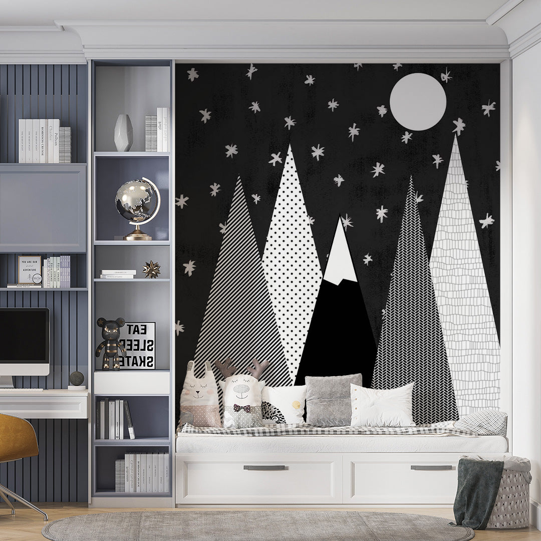 Kids Wall Murals Black Mountains Star Sky Wallpaper for Kids