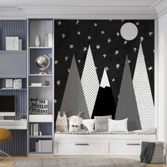 Custom Kids Wall Murals Black Mountains Star Sky Wallpaper for Kids