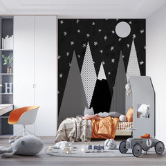 Custom Kids Wall Murals Black Mountains Star Sky Wallpaper for Kids