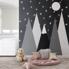 Custom Kids Wall Murals Black Mountains Star Sky Wallpaper for Kids