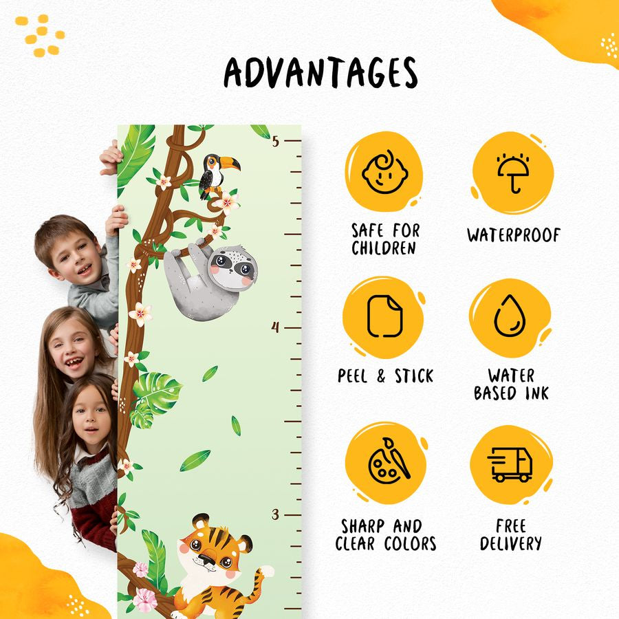 Kids' Growth Chart Peel and Stick Jungle Animal Wall Decals for Kids Baby Girl Boy Room