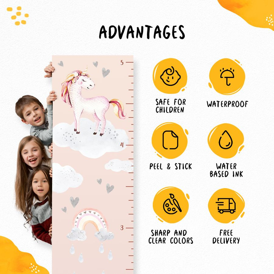 Kids' Growth Chart Peel and Stick Rainbow Unicorn Wall Decals for Bedroom Nursery