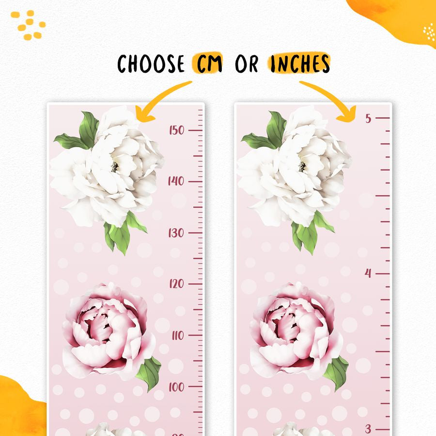 Kids' Growth Chart Peel and Stick Peony Flower Wall Decals For Girl Rooms