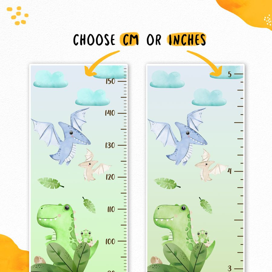 Kids' Growth Chart Peel and Stick Watercolour Dinosaur