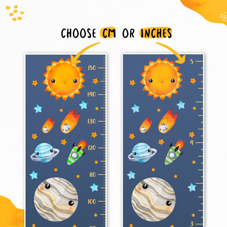 Kids' Growth Chart Peel and Stick Space Animal Solar System Decals