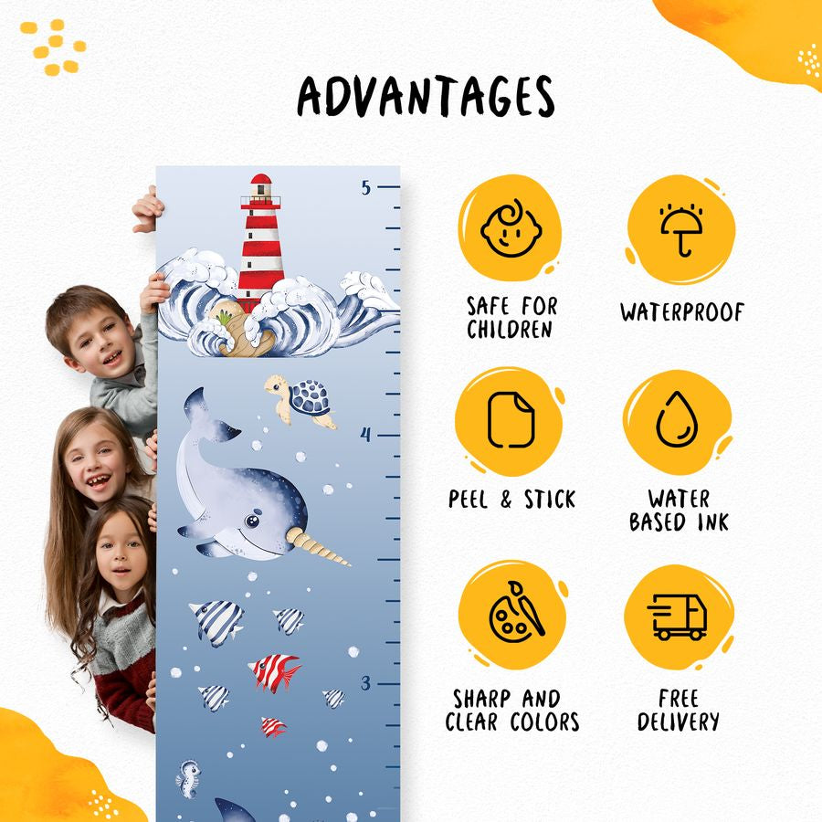 Kids' Growth Chart Peel and Stick Solar System Ocean Life Under The Sea Fish Wall Decals