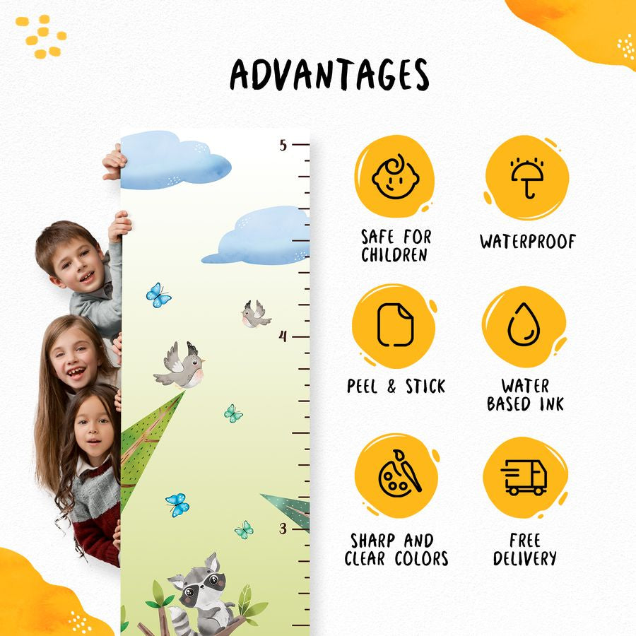 Kids' Growth Chart Peel and Stick Woodland Animals Tree Raccoon Owl Bunny