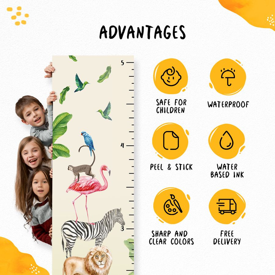 Kids' Growth Chart Peel and Stick Safari Animal - Vinyl Measurement Charts for Toddler Room Decoration