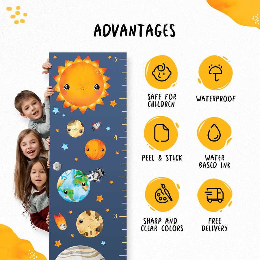 Kids' Growth Chart Peel and Stick Solar System Astronaut Animal Wall Decal