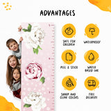 Kids' Growth Chart Peel and Stick Peony Flower Wall Decals For Girl Rooms