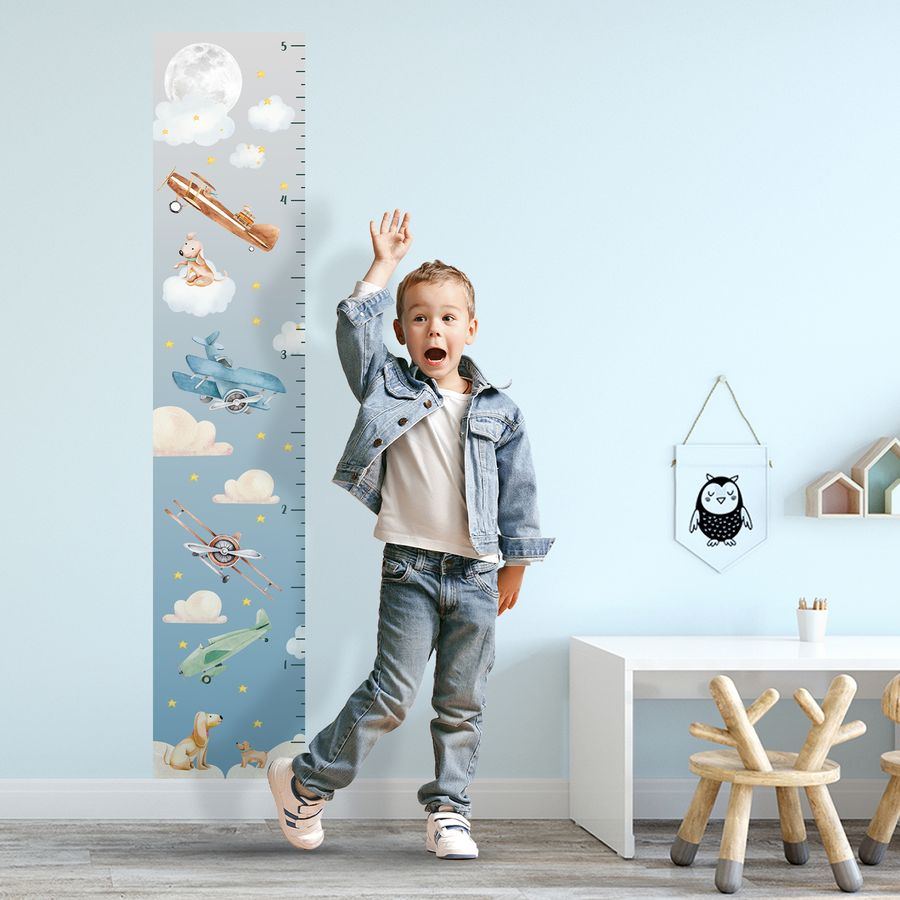 Kids' Growth Chart Peel and Stick Airplane Wall Decals for Rooms and Nursery