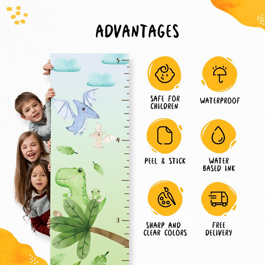 Kids' Growth Chart Peel and Stick Watercolour Dinosaur