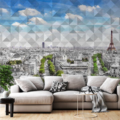 Custom Aerial View Paris Cityscape Wall Mural Geometrical Wallpaper