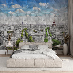 Custom Aerial View Paris Cityscape Wall Mural Geometrical Wallpaper