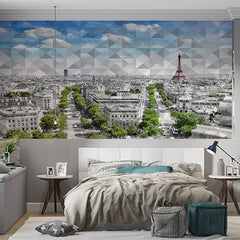 Custom Aerial View Paris Cityscape Wall Mural Geometrical Wallpaper