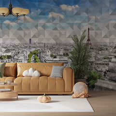 Custom Aerial View Paris Cityscape Wall Mural Geometrical Wallpaper