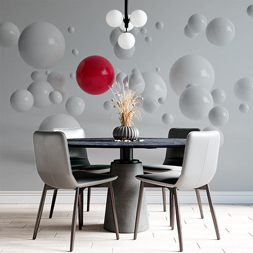 Custom Minimalist 3D White and Red Spheres Wall Mural - Modern Abstract Design