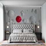 Minimalist 3D White and Red Spheres Wall Mural - Modern Abstract Design