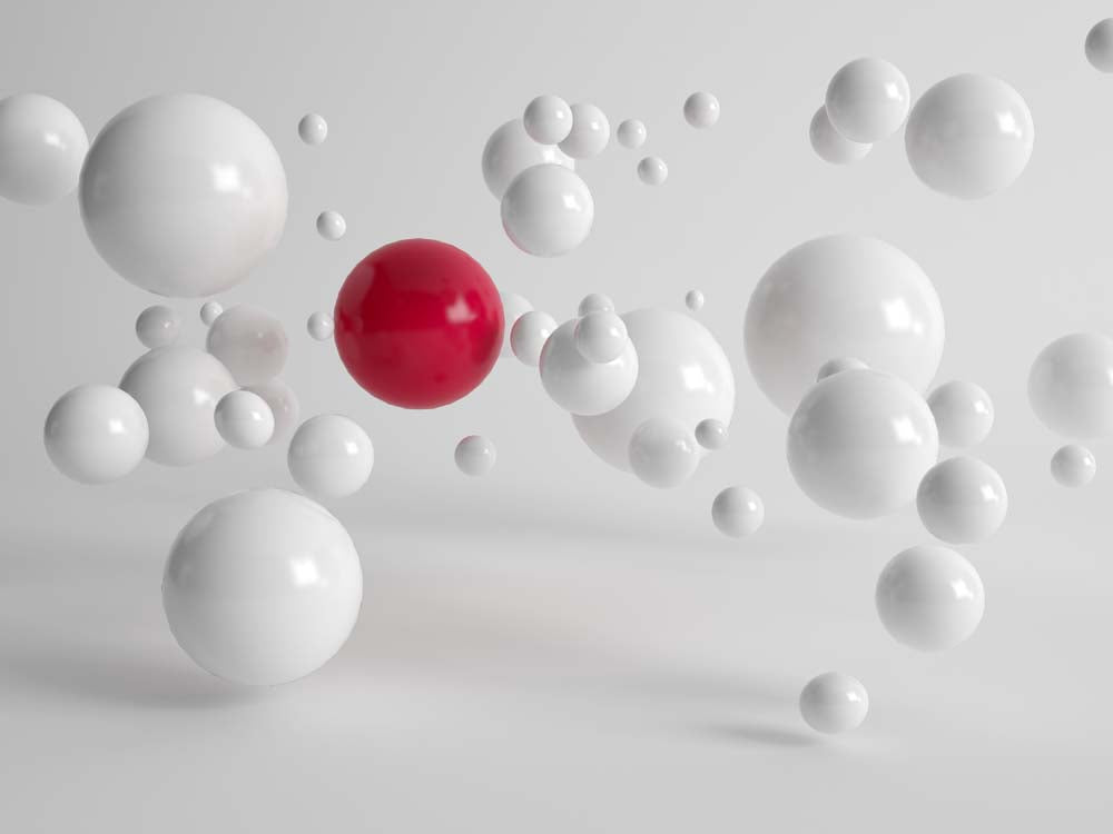 Minimalist 3D White and Red Spheres Wall Mural - Modern Abstract Design