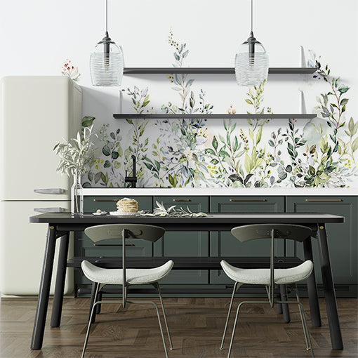 Watercolor Wildflowers and Greenery Wall Mural - Elegant Pastel Floral Wallpaper