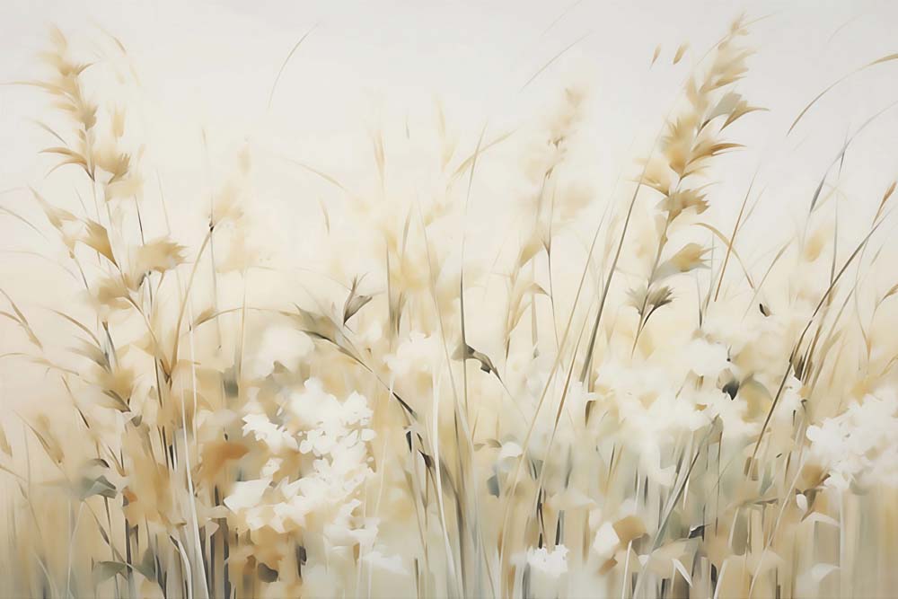Tapete Goldene Wiesengräser – Aquarell-Wildblumen, Wandbild