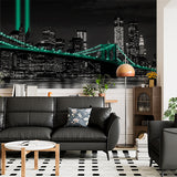 Dark Night New York City Skyline Wall Mural Green Accent Lantern Wallpaper