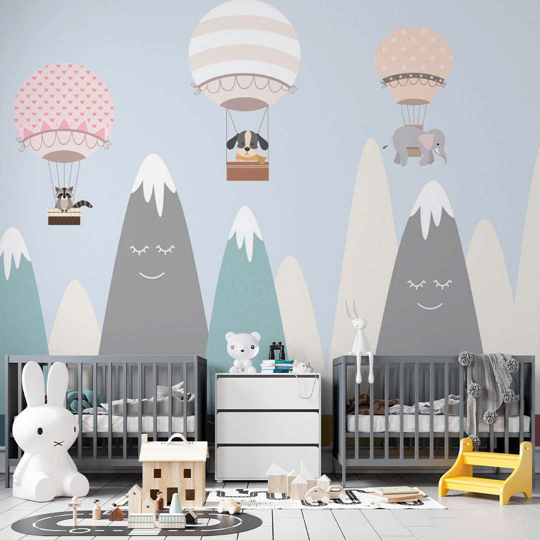 Kids Wall Murals Scandinavian Mountains Adventure Balloon Wallpaper for Kids