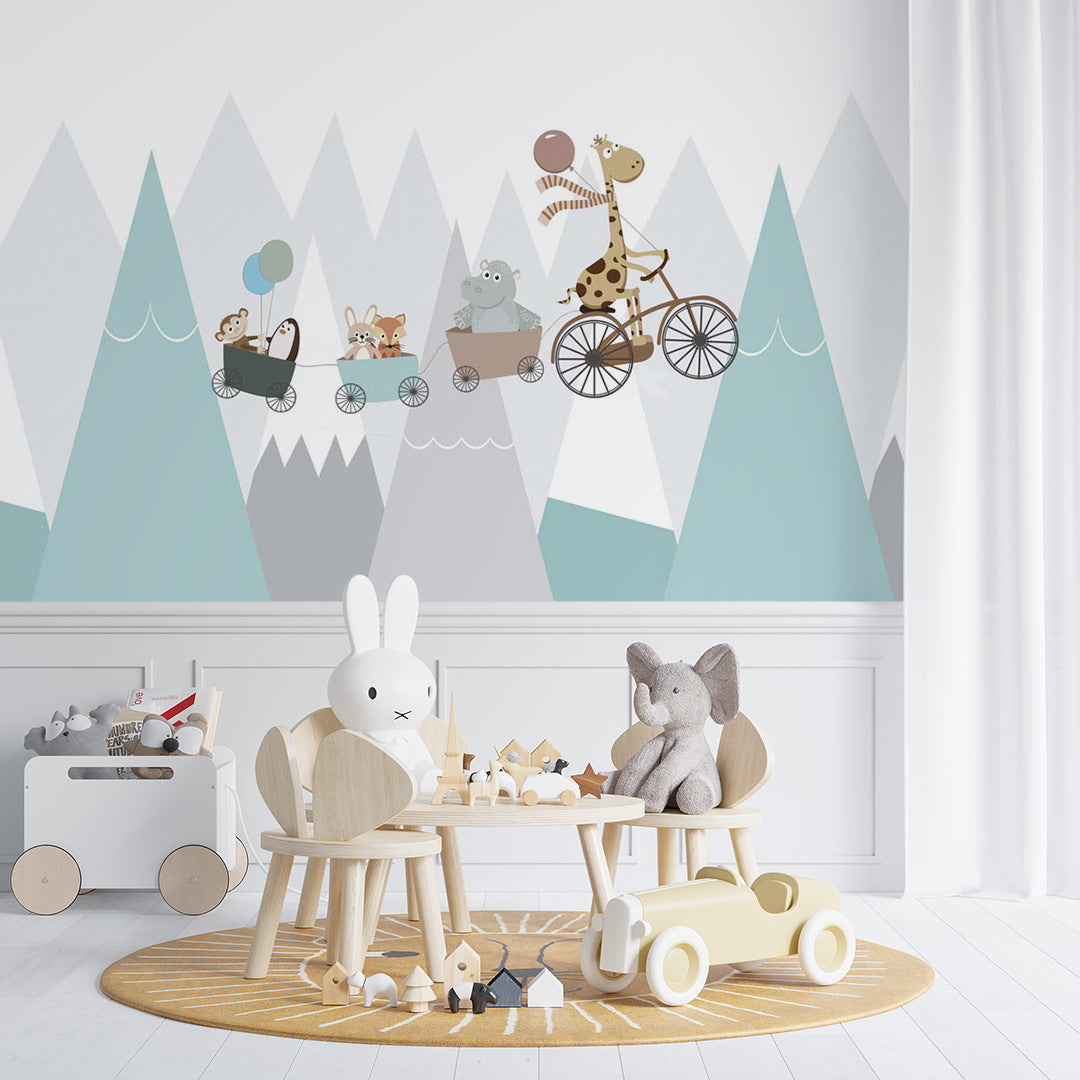 Custom Wall Murals Funny Animals Scandinavian Mountains Adventure Wallpaper for Kids