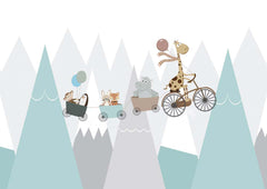 Custom Wall Murals Funny Animals Scandinavian Mountains Adventure Wallpaper for Kids