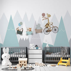 Custom Wall Murals Funny Animals Scandinavian Mountains Adventure Wallpaper for Kids