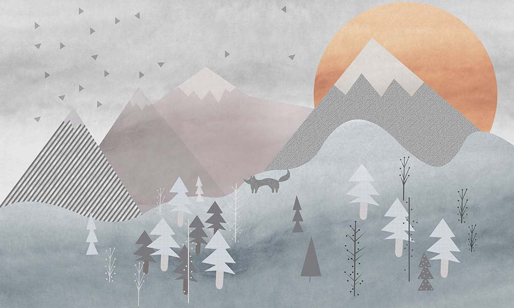 Kids Wall Murals Scandinavian Mountains  Sunset Nursery Wallpaper for Kids