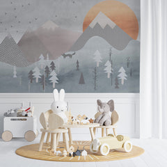 Custom Kids Wall Murals Scandinavian Mountains  Sunset Nursery Wallpaper for Kids