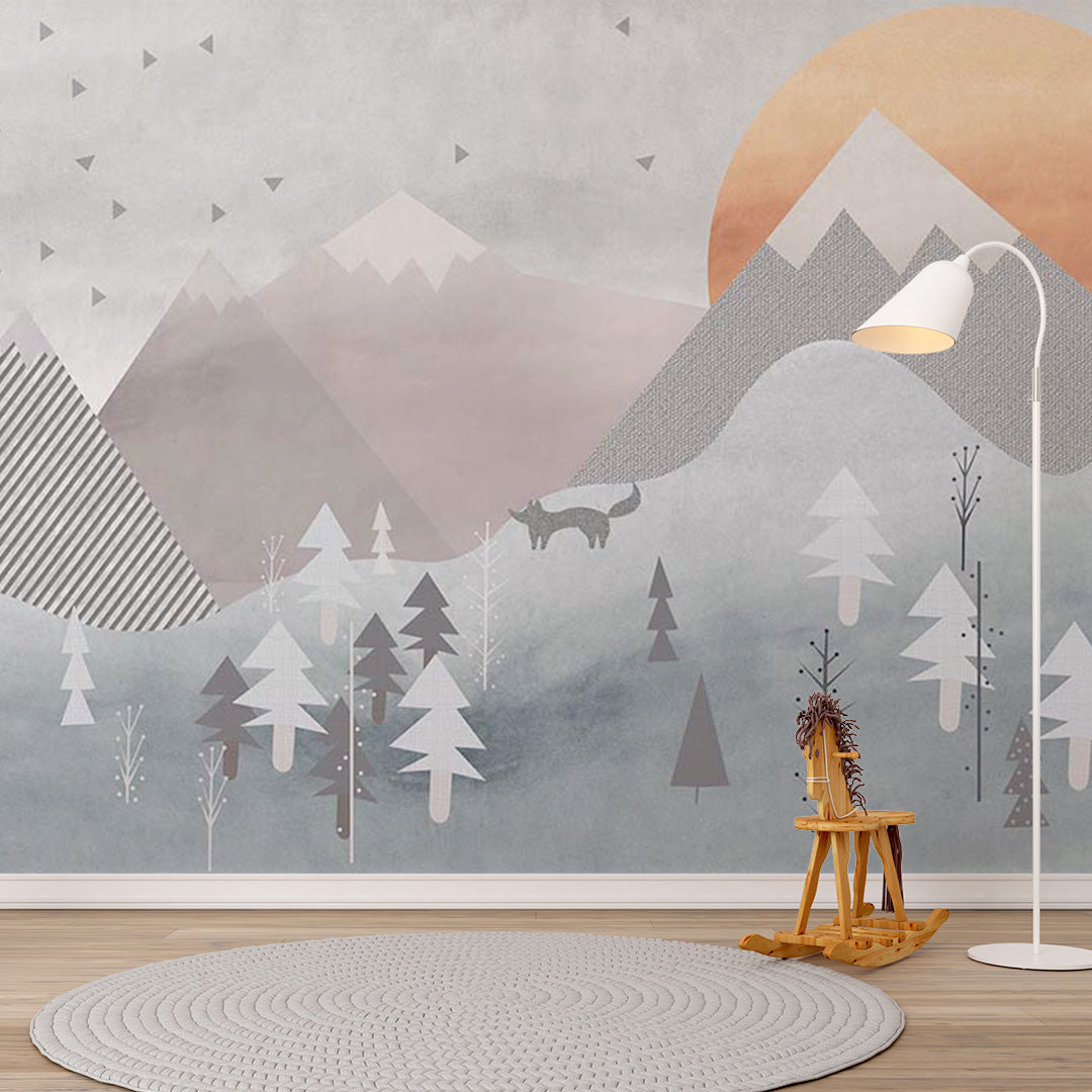 Custom Kids Wall Murals Scandinavian Mountains  Sunset Nursery Wallpaper for Kids